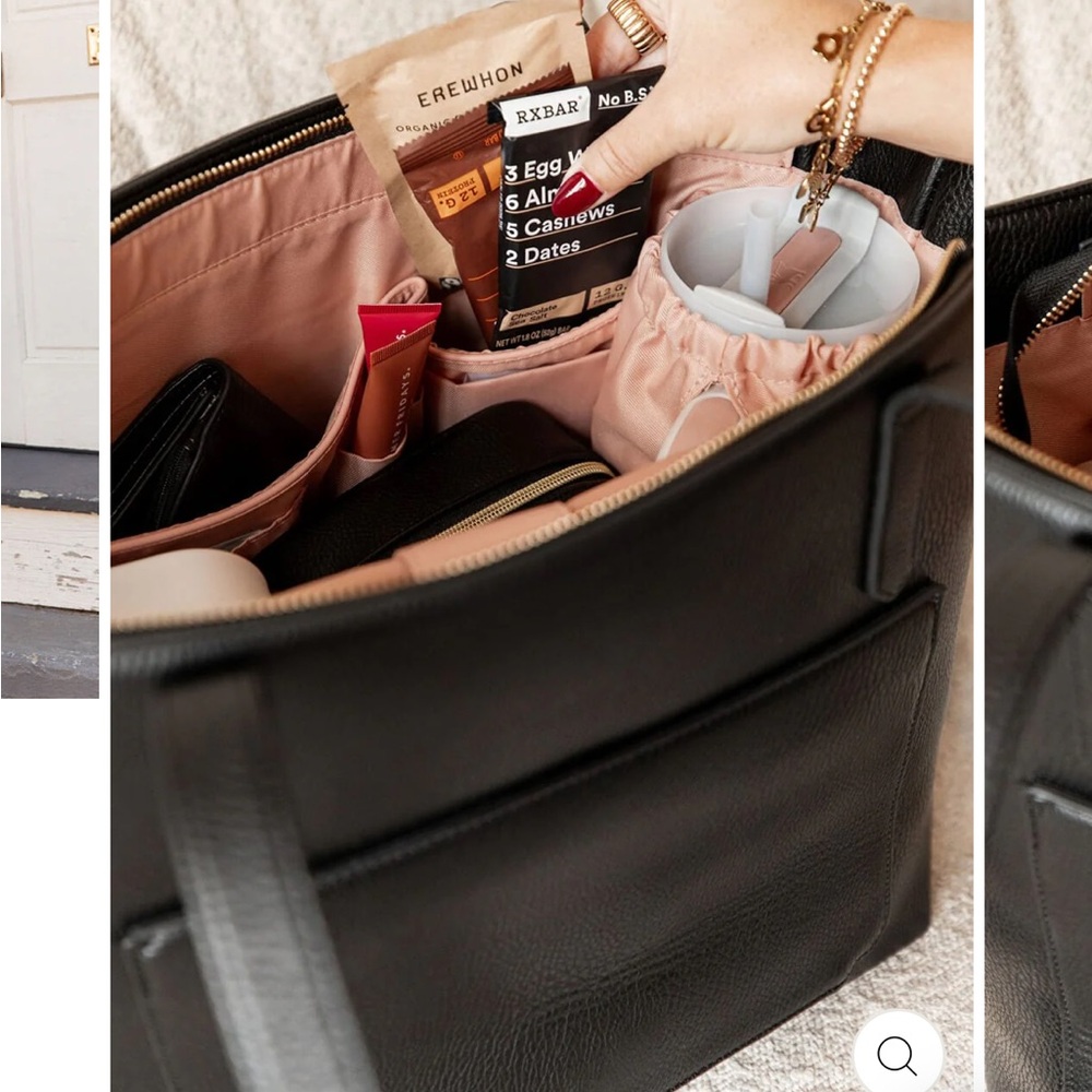 Poppy & Peonies Black Leather Tote with Minimalist Design - Picture 1 of 16